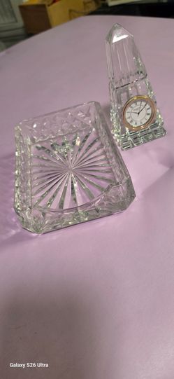 Vintage Waterford Crystal Westover Notepad Holder W Obelisk Elegant Clock Set