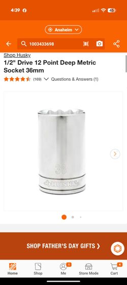 Husky 1/2 in. Drive 12 Point Deep Metric Socket 36mm