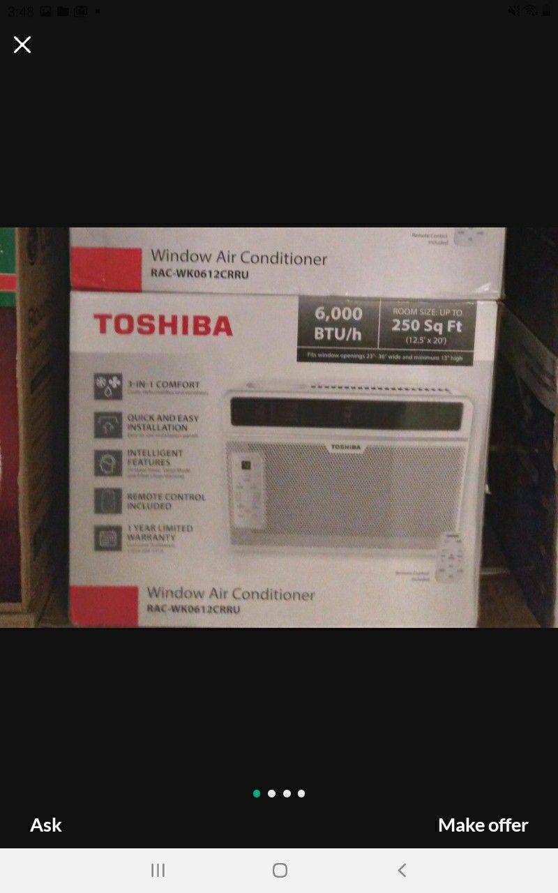 TOSHIBA 3IN1 WINDOW AIR CONDITIONER 6,000 BTU for Sale in Riverside