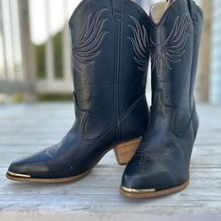 DINGO Phoenix Rising Gold Tip Wood High Heels COWBOY Boots Women Shoes Sz 6
