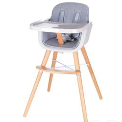 Foho Baby High Chair, Perfect 3 in 1 Convertible Wooden High Chair with Cushion, Removable Tray, and Adjustable Legs for Baby & Toddler (Gray)