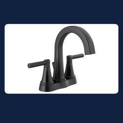 Delta Becker Matte Black 4-in Centerset 2-Handle Water Sense Bathroom Sink Faucet With Drain 