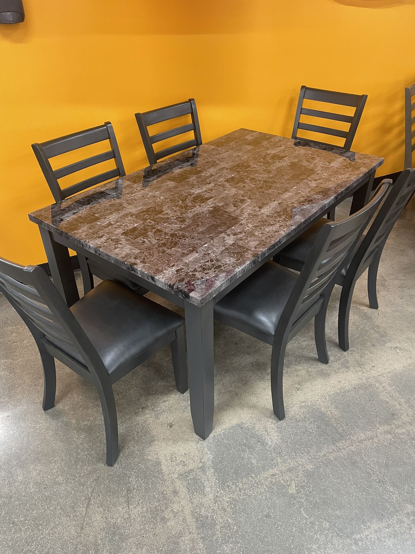 7pc Dining Table Set With Marble Tabletop