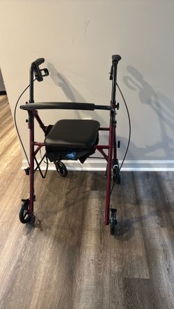 New! Medline Steel Rollator Walker with Seat, Burgundy