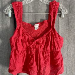 Babydoll smocked cropped tank top bowtie gauze V-neck Bow Tie Corral Red Y2K XL