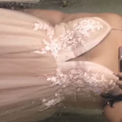 Pink rose lace prom dress 