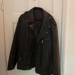 Black Leather Biker Jacket 2XL
