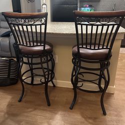 COSTWAY Bar Stools Set of 2 ,360 Degree Swivel, 30" Bar Height Bar stools, with Leather Padded Seat Bistro Dining Kitchen Pub Metal Vintage Chairs wit