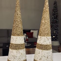 2 Sparkly Christmas Trees Gold/Cream