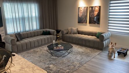 Beautiful Modern Grey Velvet Sofa Set Of Two