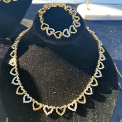 gold heart necklace and bracelet