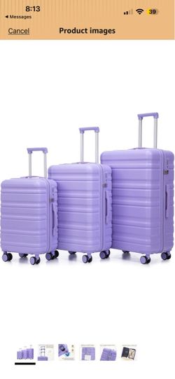 3-Piece Luggage Set 20/24/28'' Hard-shell with 360° Spinner Wheels & Combination Lock, Lightweight ABS Material for Travelling, Light Purple