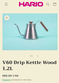 V60 Drip Coffee Kettle Wood 1.2L  ; compatible with gas, electric and induction stove tops