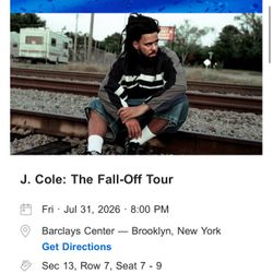 J. Cole: The Fall-Off Tour: Friday, July 31, 2026 - Section 13, Row 7 Seats 7-9