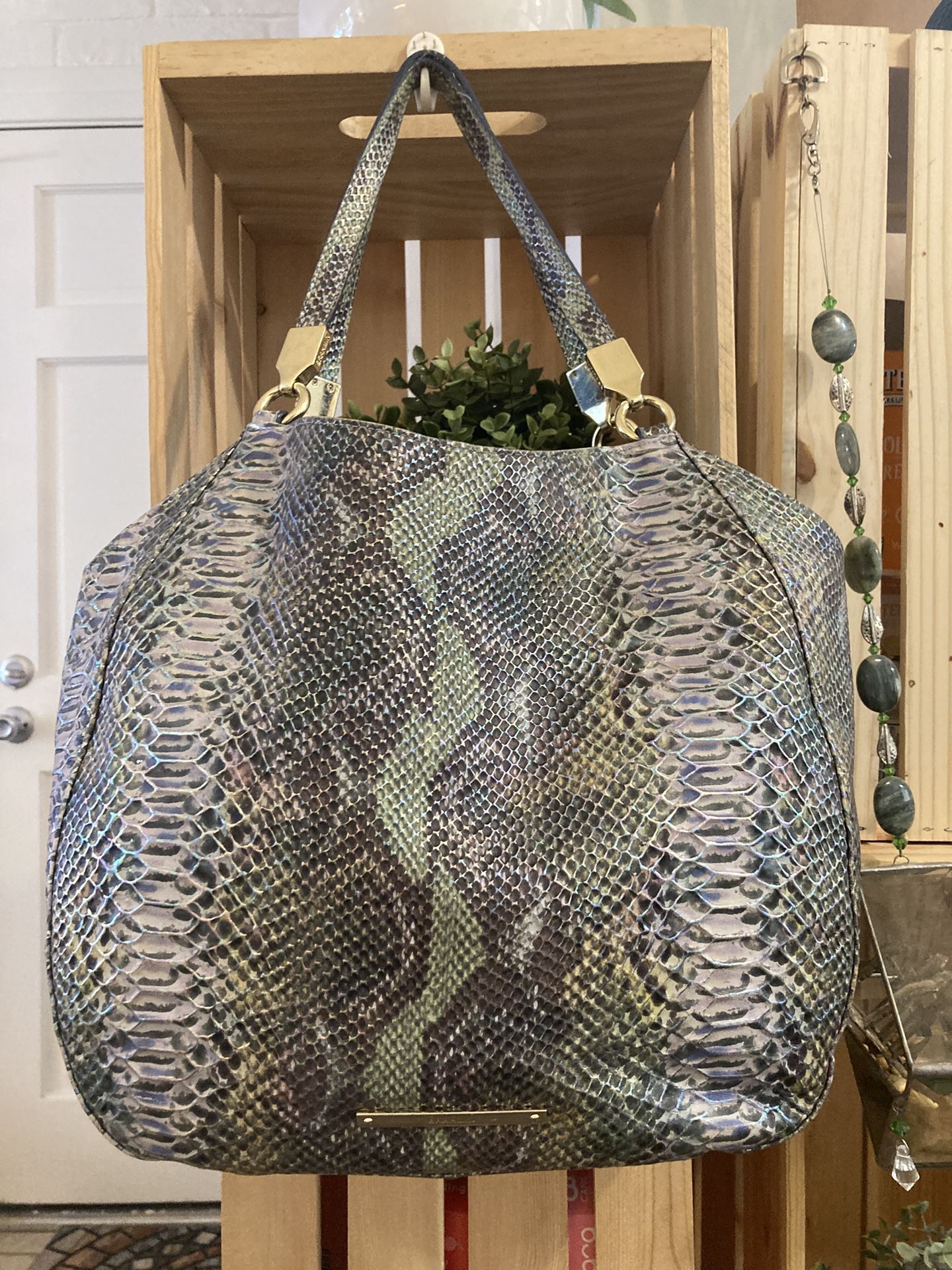 Iridescent Snakeskin Brahmin Shoulder Bag