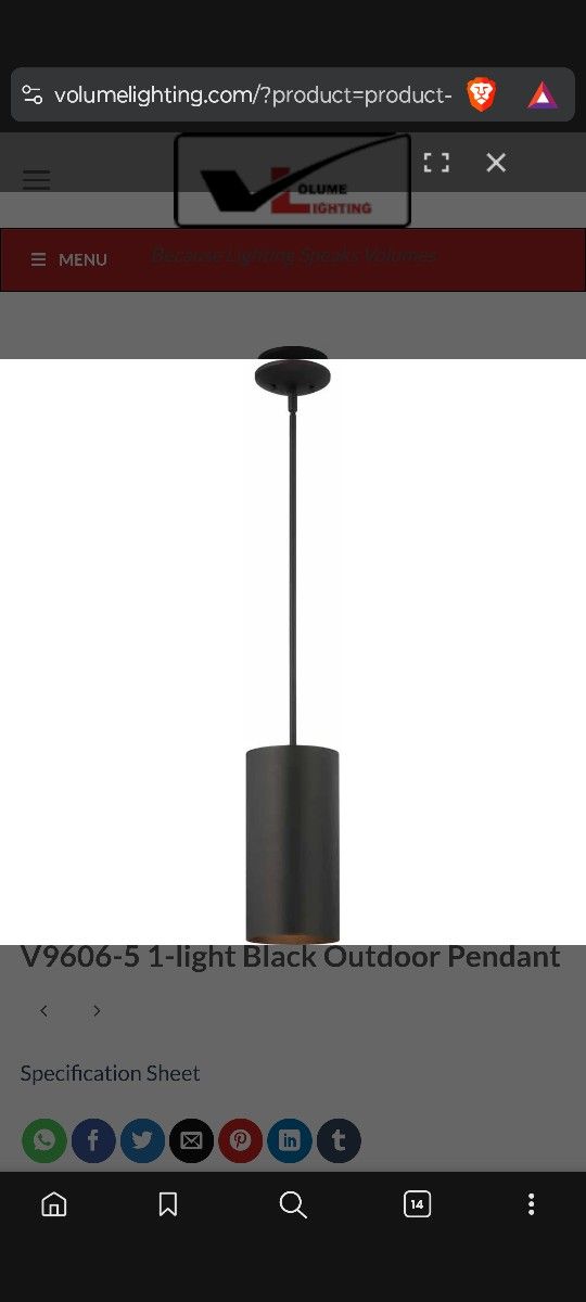 V9606-5 1-light Black Outdoor Pendant