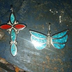 Native American Crushed Turquoise Pendants
