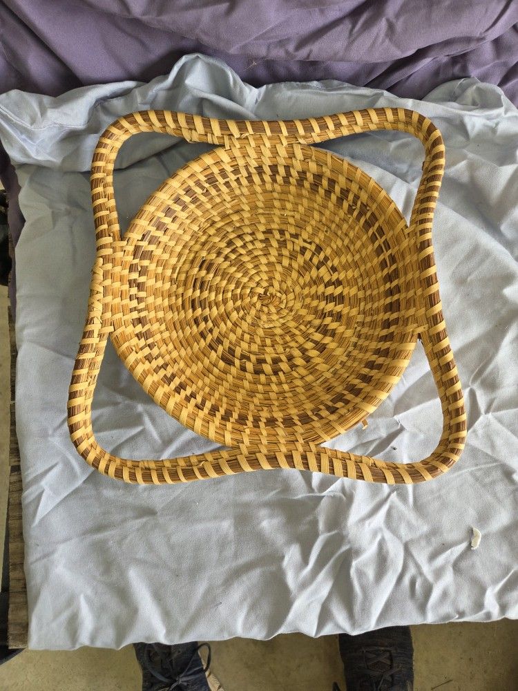 Vintage Miniature Gullah South Carolina Sweet Grass Double Handled Round Basket