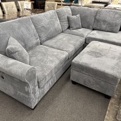 🔹Dark Gray 3pc Sectional Set w/built-in USB port and Storage Ottoman