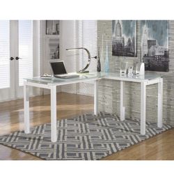 Contemporary Glass L-Shaped Home Office Desk, White