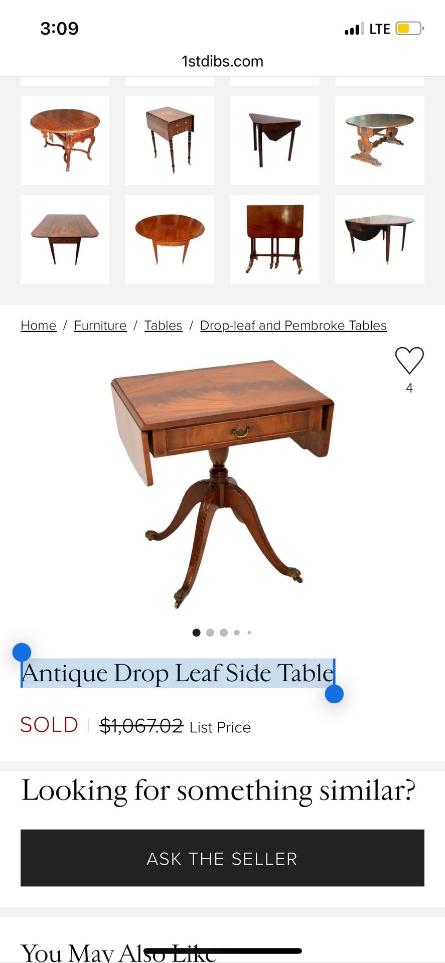 Antique Drop Leaf Side Table
