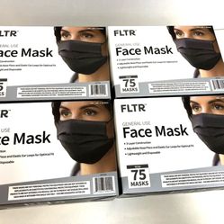 4 Boxes FLTR General Use Face Mask 300 Black Disposable Masks Total NIB