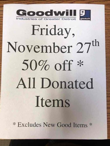 50% off all donated items November 27 only