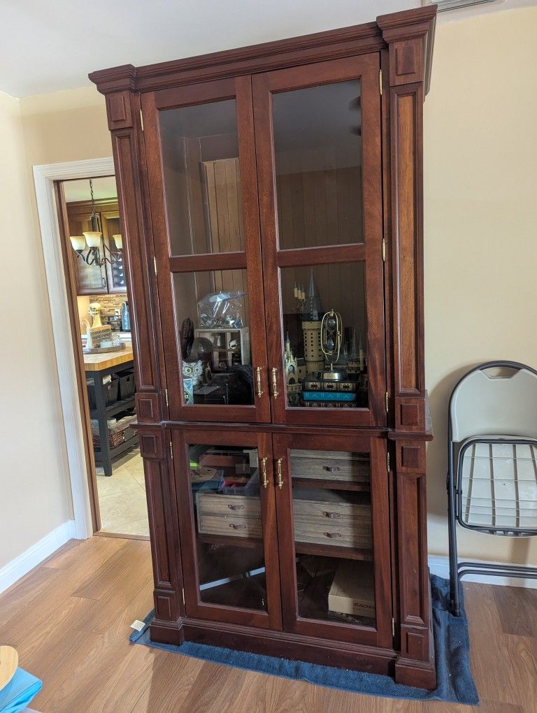 Large Wood And Glass Cabinet With Shelves