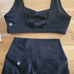 Popflex Active Sports Bra And Leggings - Black, Size Small