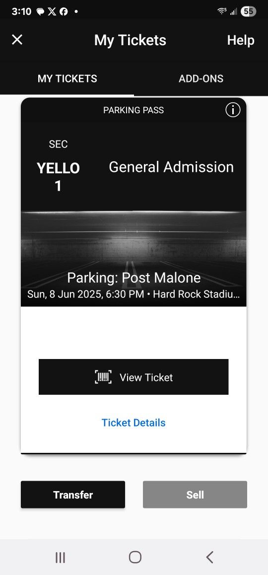 Post Malone Parking Hard Rock Stadium 6/8/2025