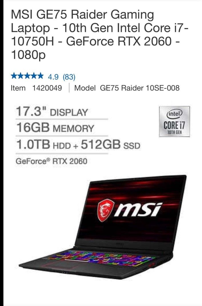 MSI GE75 Raider Gaming Laptop