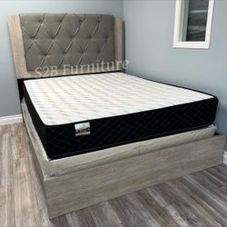 Queen Grey Wood Bed With Ortho Mattress Included 