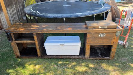 Custom serving / bar / entertainment / counter outdoor rustic table built in cooler / ice chest