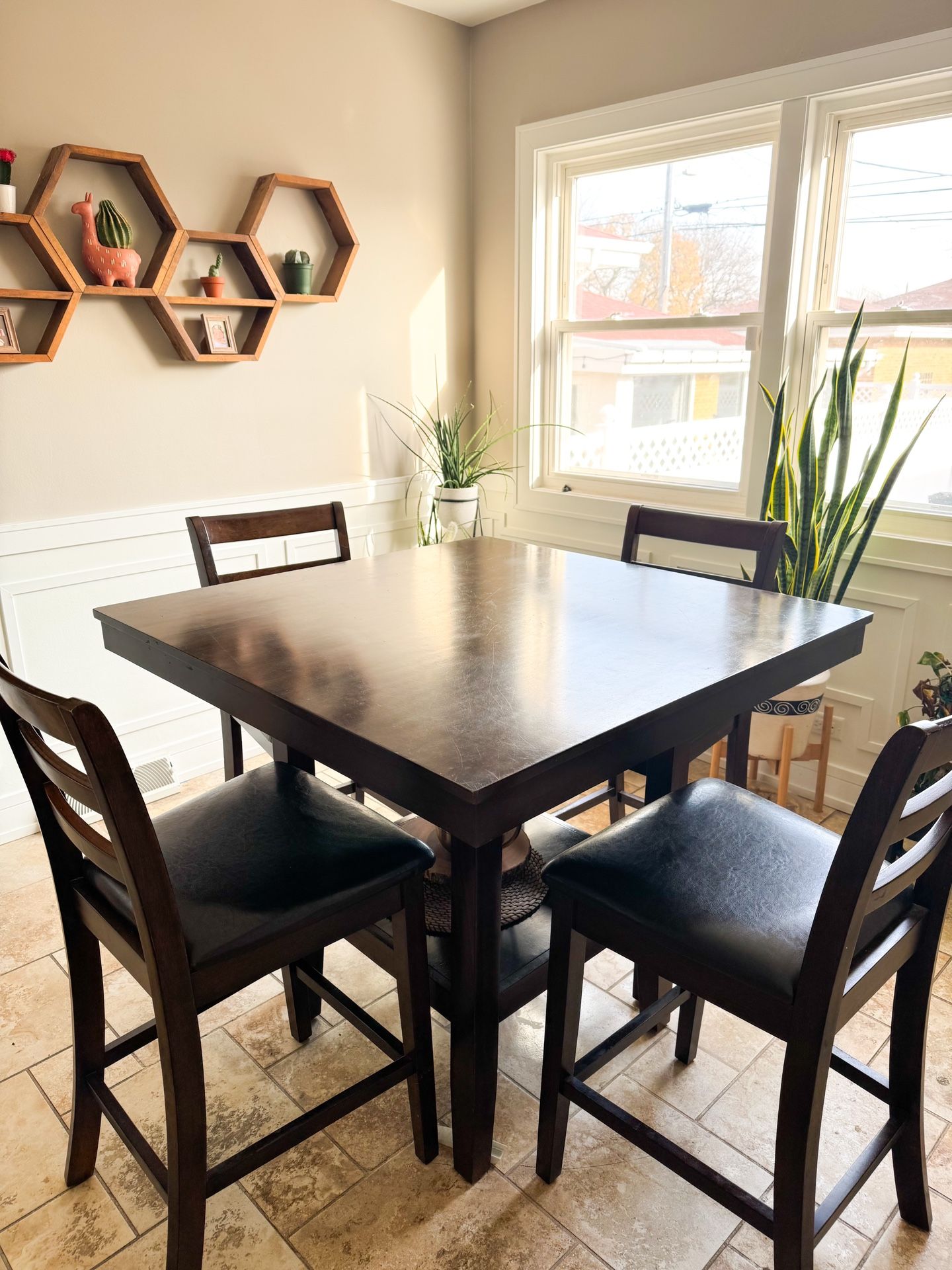 Modern Chocolate Wood High Table With 4 Chairs