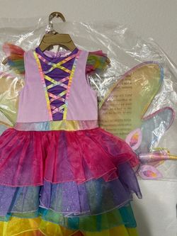 Girls Rainbow fairy unicorn Halloween costume dress wings headband size 4 5 6 6X