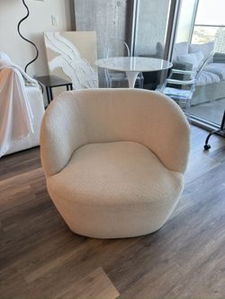 Billie White Boucle 35" Fabric Swivel Barrel Accent Chair