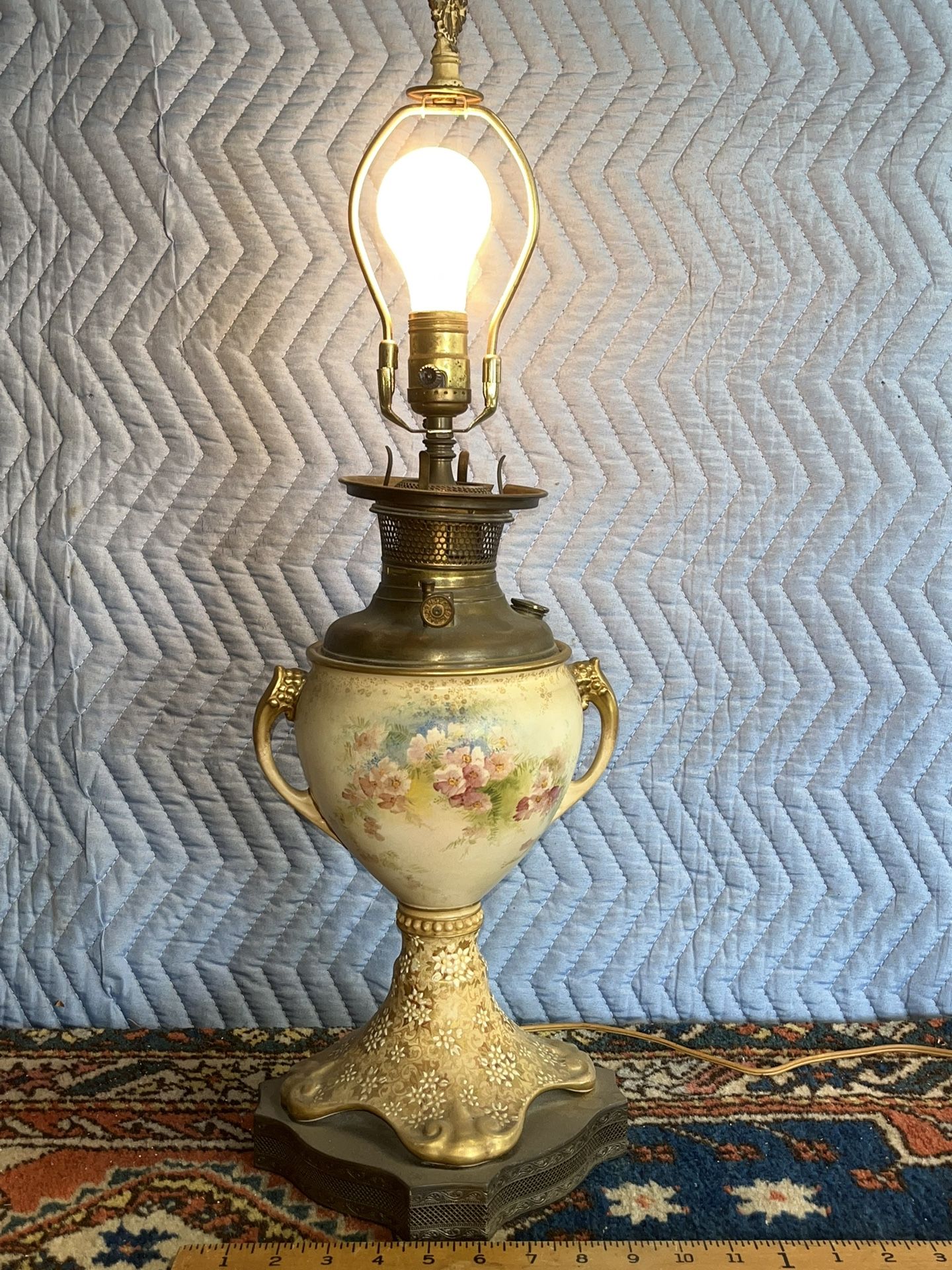 Vintage Porcelain Urn Form Lamp With Bradley & Hubbard Marks