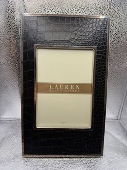 1990s/00s Vintage 5x7 Lauren Ralph Lauren Picture Frame, Black Leather Snake Print and Silver Plated