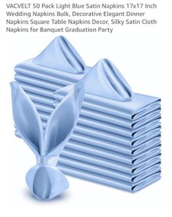 VACVELT 50 Pack Light Blue Satin Napkins 17x17 Inch Wedding Napkins Bulk, Decorative Elegant