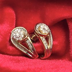 10 Karat Yellow, Gold Diamond Cluster Earrings With Baguettes .47CTW 4.3g. I-775