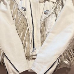 Large White Leather Fringe Jacket