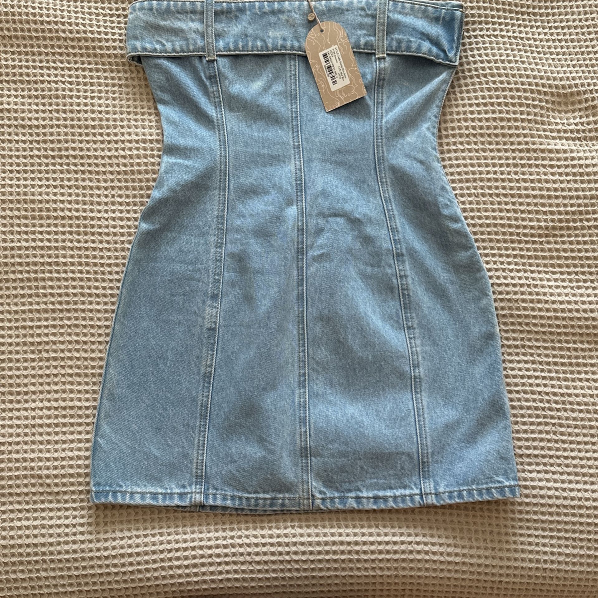 Meshki Teddi Denim Mini Dress SMALL - buitengewoonvitaal.nl