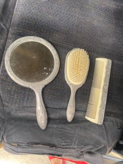 3 piece silver  vintage vanity set