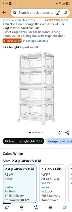 4 tier clear bins for storage w/wheels