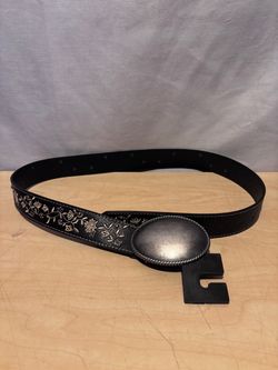 Embroidered Floral Belt with Oval Buckle Cowboy western style