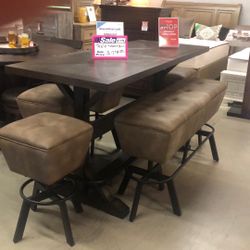 BAR HEIGHT TABLE + 4 STOOLS&BENCH