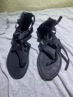 ShoeLand Monaco Black Gladiator Strappy Ankle Strap Buckle Zipper Sandals 8
