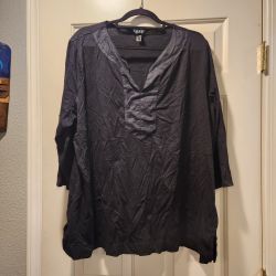 Lauren Ralph Lauren Tunic Blouse Navy V Neck 3X3T6 3EG