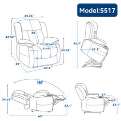 Up to 350 LBS Chenille Power Lift Recliner Chair, Heavy Duty Motion Mechanism with 8-Point Vibration Massage and Lumbar Heating, USB and Type-C Ports,