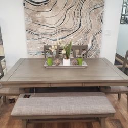 Beautiful 6 Pc  Gray Dining Set With Bench (New)